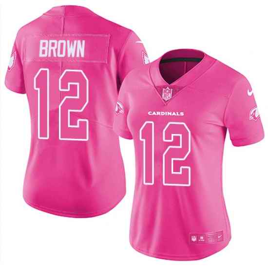 Womens Nike Cardinals #12 John Brown Pink  Stitched NFL Limited Rush Fashion Jersey